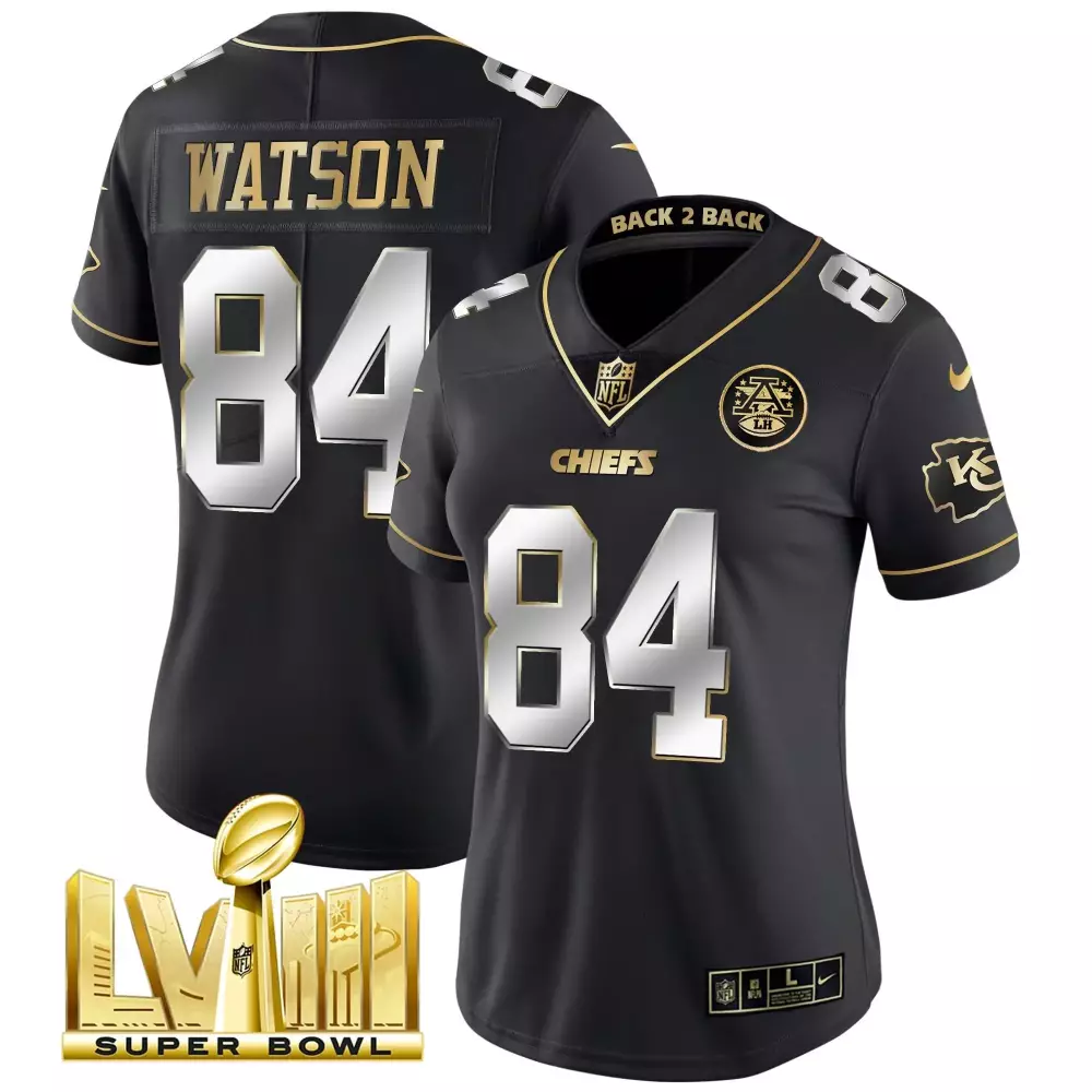 justin watson black limited womens kansas city chiefs super bowl lviii back 2 back patch vapor jersey v5 all stitched