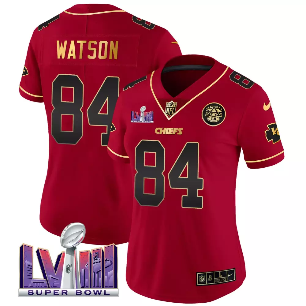 justin watson red special womens kansas city chiefs super bowl lviii gold patch vapor jersey v4 all stitched