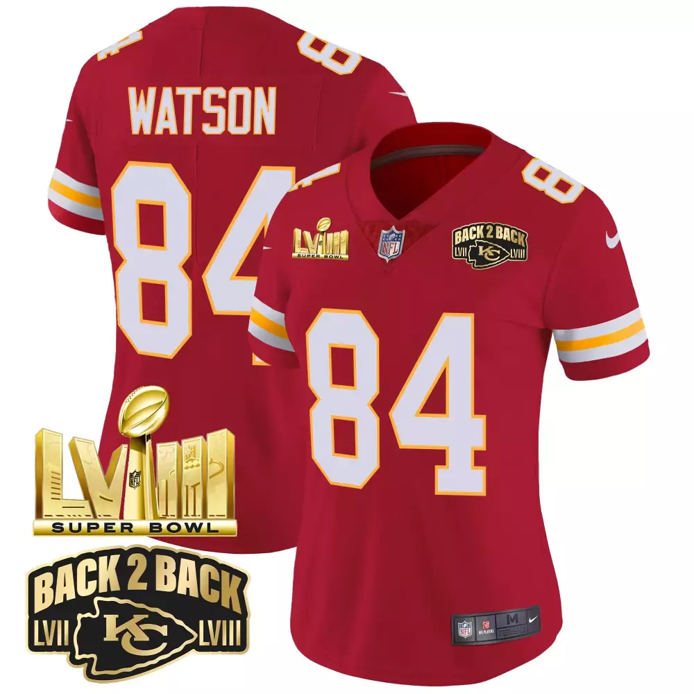 justin watson red womens kansas city chiefs super bowl lviii back 2 back gold patch vapor jersey all stitched