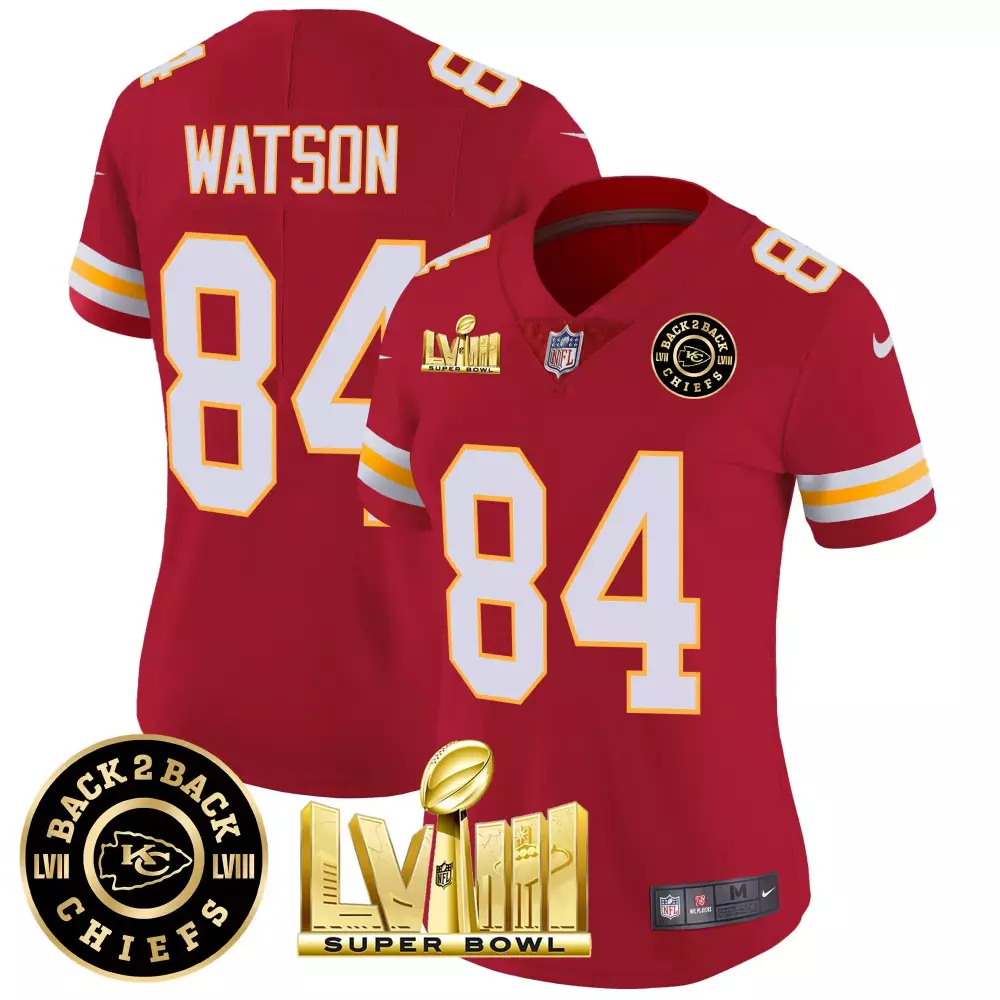 justin watson red womens kansas city chiefs super bowl lviii back 2 back gold patch vapor jersey all stitched