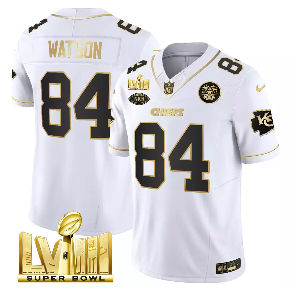 justin watson white gold mens kansas city chiefs super bowl lviii back 2 back gold patch vapor jersey v5 all stitched