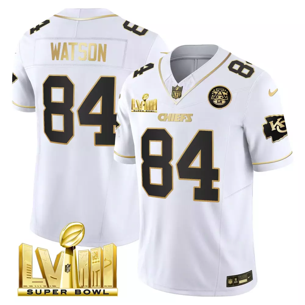 justin watson white gold mens kansas city chiefs super bowl lviii back 2 back gold patch vapor jersey v5 all stitched