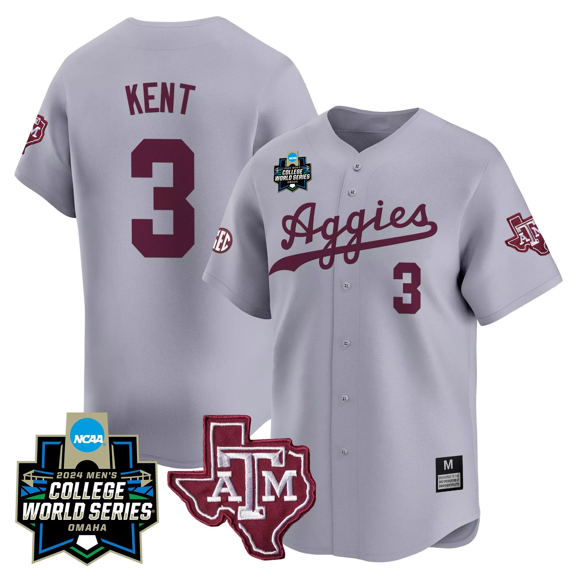 kaeden kent black gold mens texas am aggies 2024 college world series vapor premier limited jersey all stitched