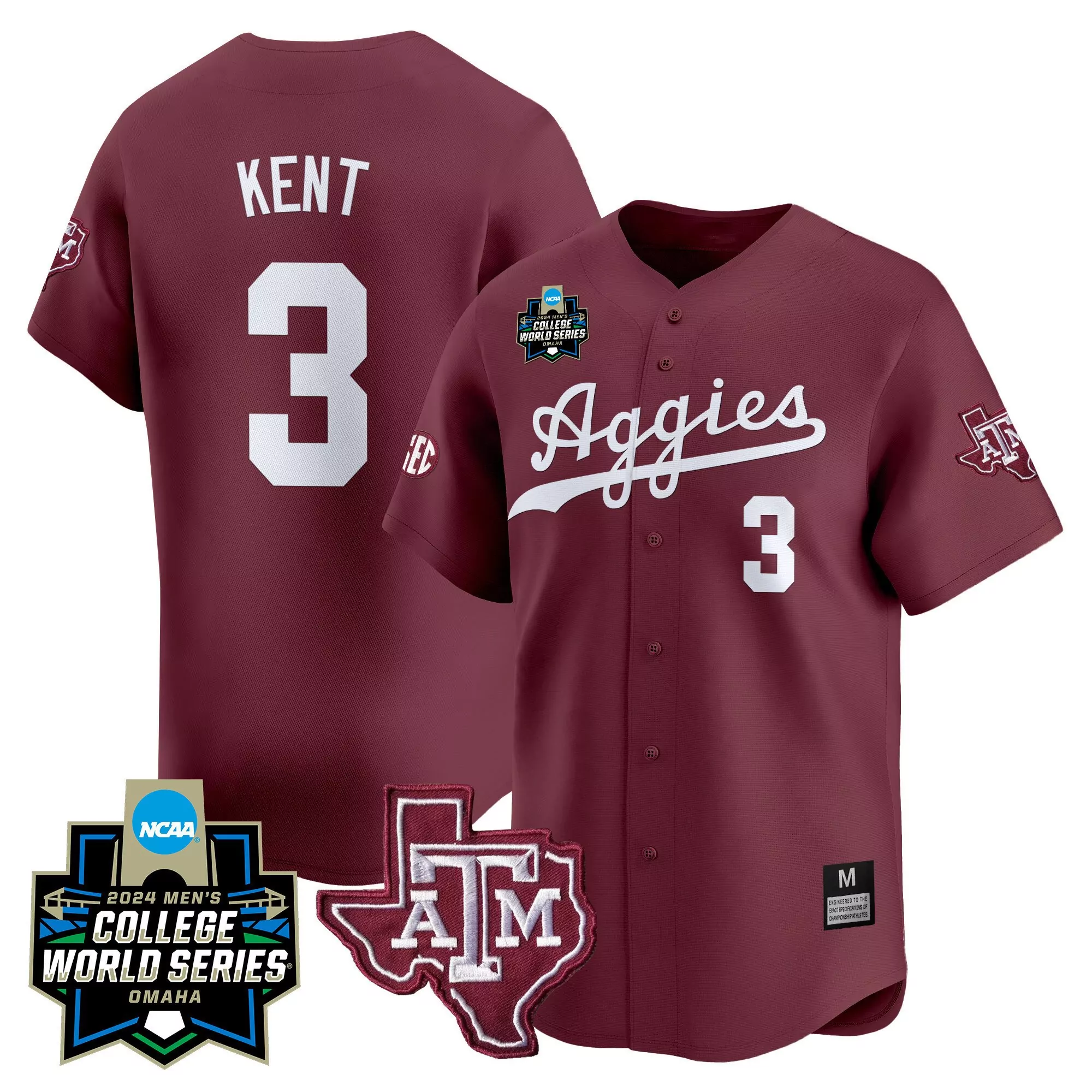 kaeden kent black gold mens texas am aggies 2024 college world series vapor premier limited jersey all stitched