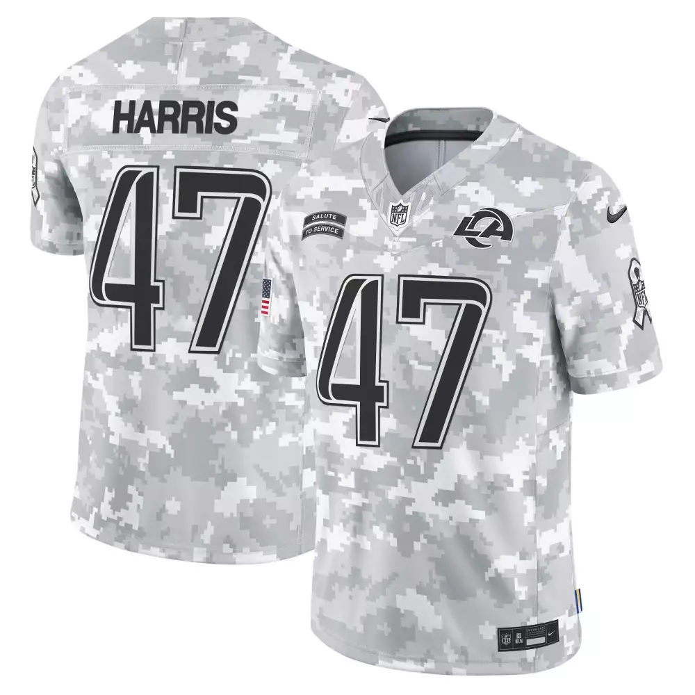 kamala harris youth los angeles rams 2024 salute to service vapor limited jersey arctic camo all stitched