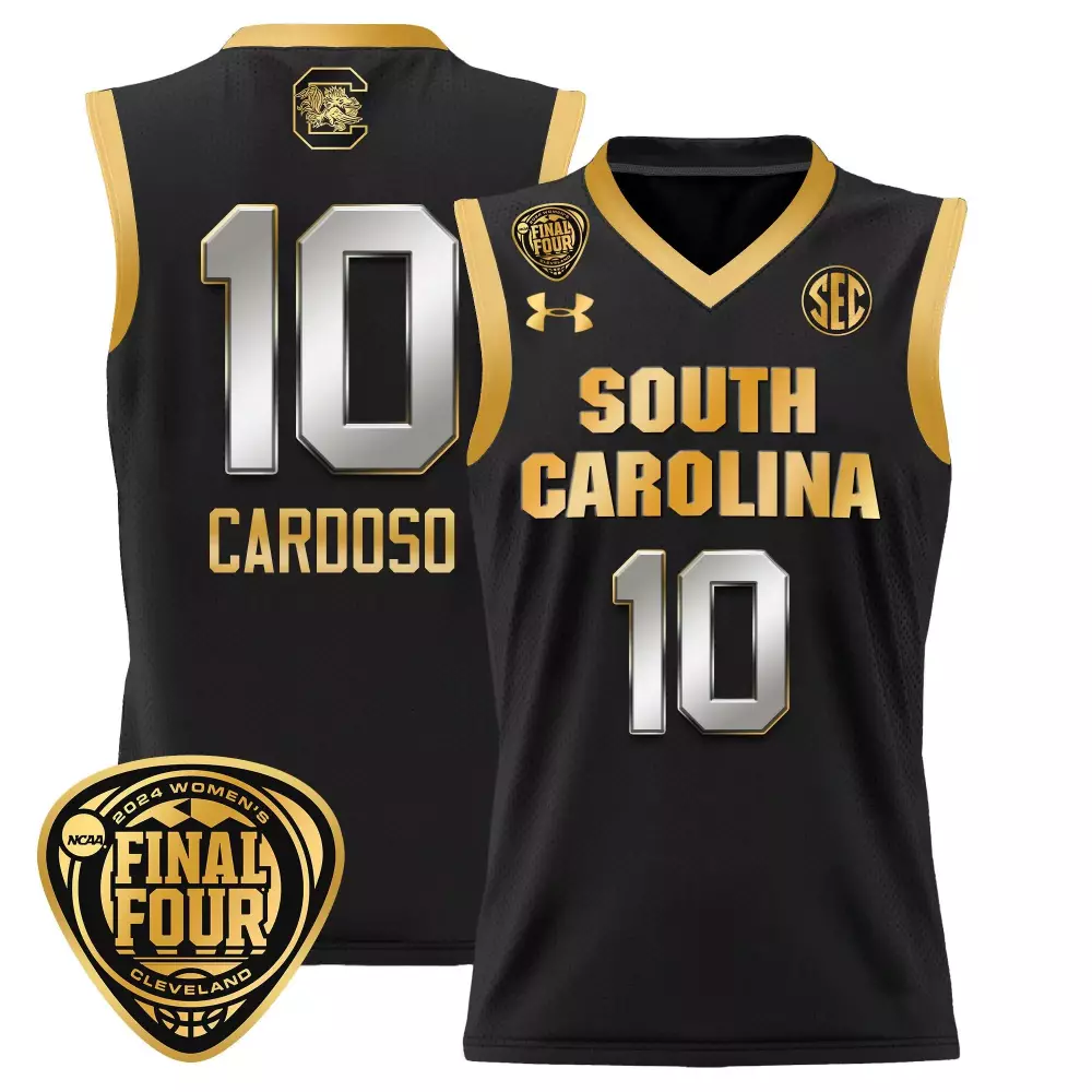kamilla cardoso black gold womens size south carolina gamecocks 2024 final four basketball jersey v2 women patch all sti