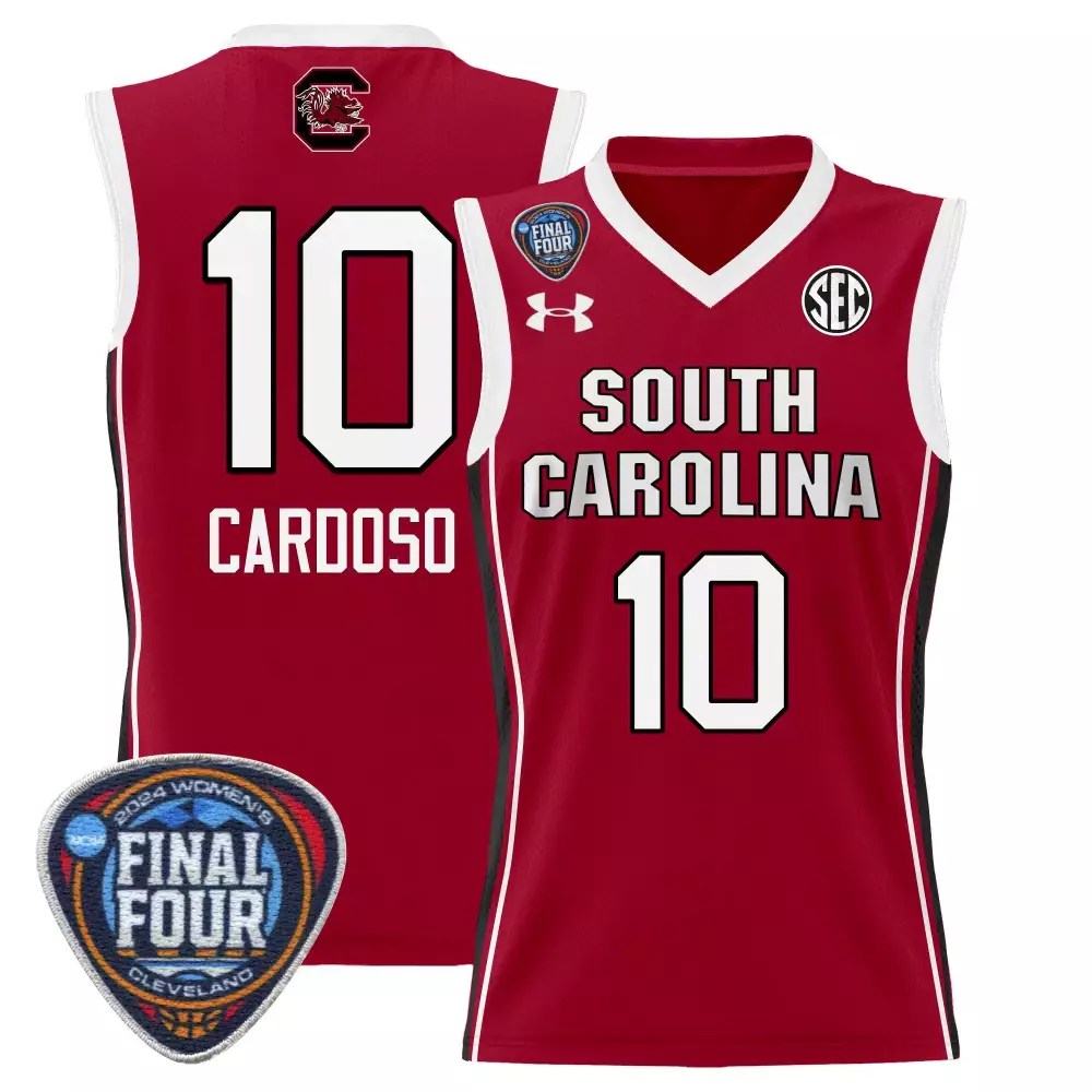 kamilla cardoso red womens size south carolina gamecocks 2024 final four basketball jersey v2 women patch all stitched