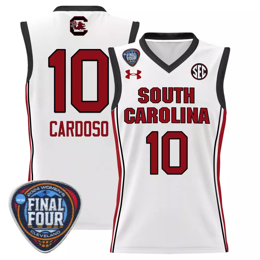 kamilla cardoso white womens size south carolina gamecocks 2024 final four basketball jersey v2 women patch all stitched