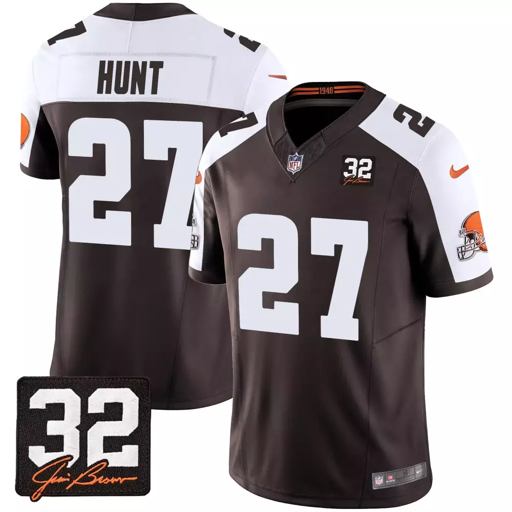 kareem hunt alternate mens cleveland browns 32 jim brown memorial patch jersey all stitched