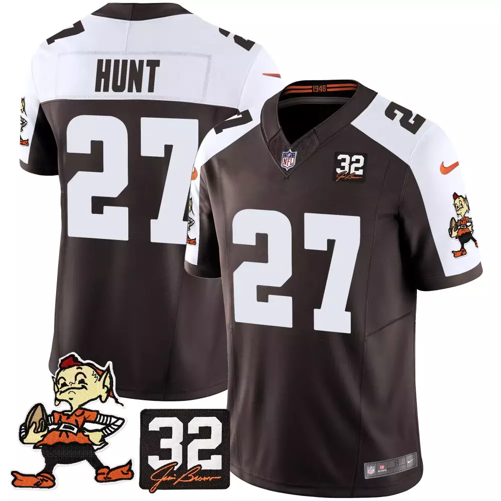 kareem hunt alternate mens cleveland browns 32 jim brown memorial patch jersey all stitched