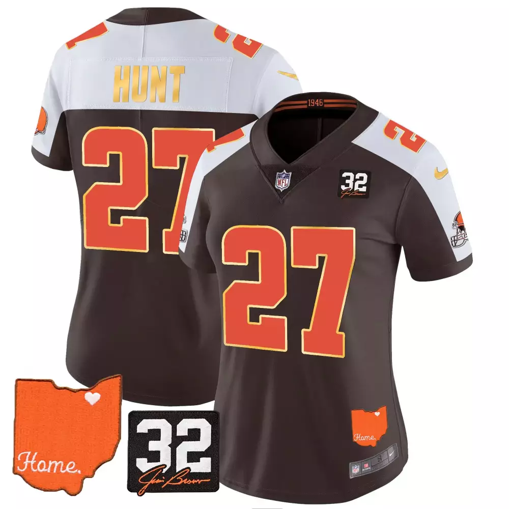 kareem hunt alternate mens cleveland browns 32 jim brown memorial patch jersey all stitched