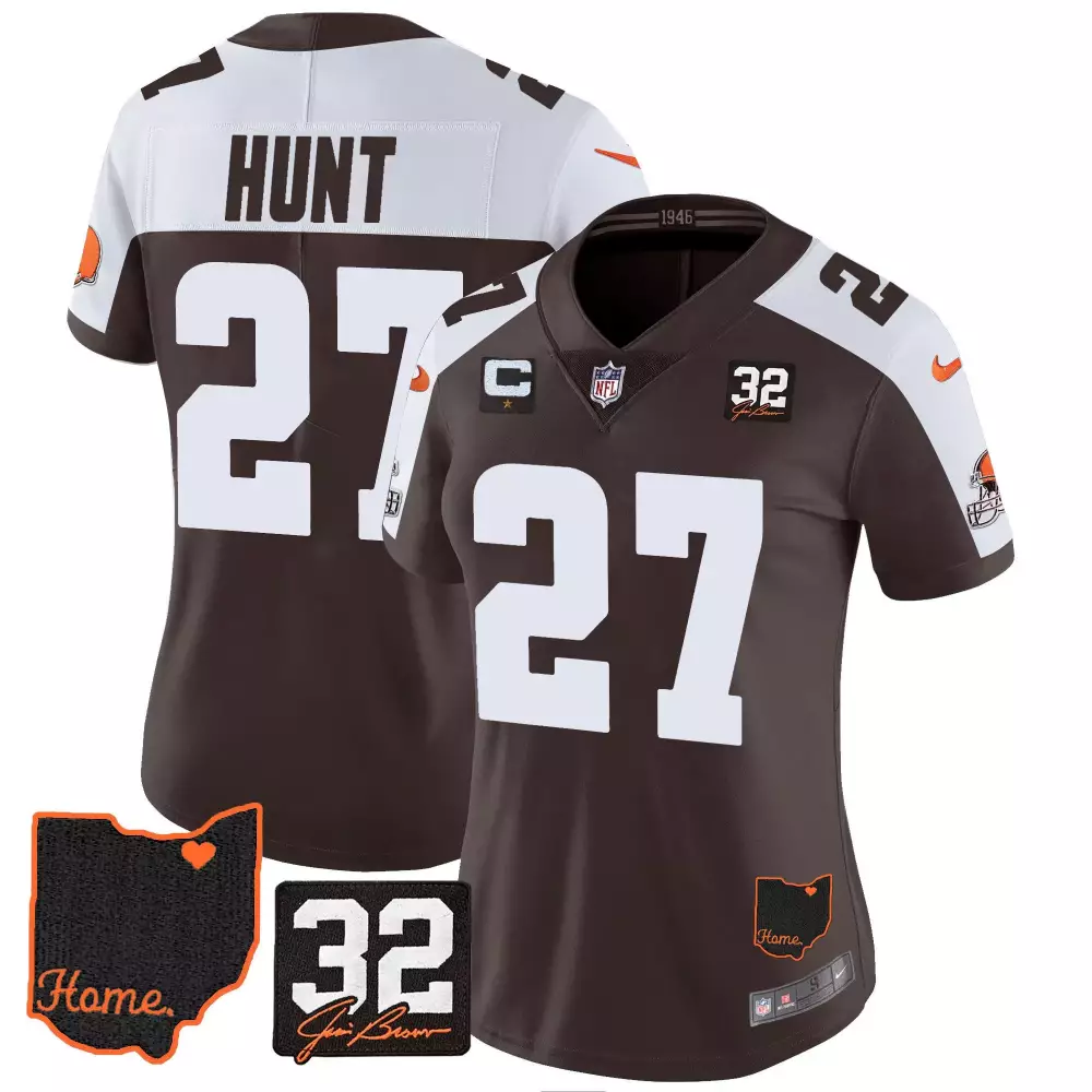 kareem hunt alternate mens cleveland browns 32 jim brown memorial patch jersey all stitched