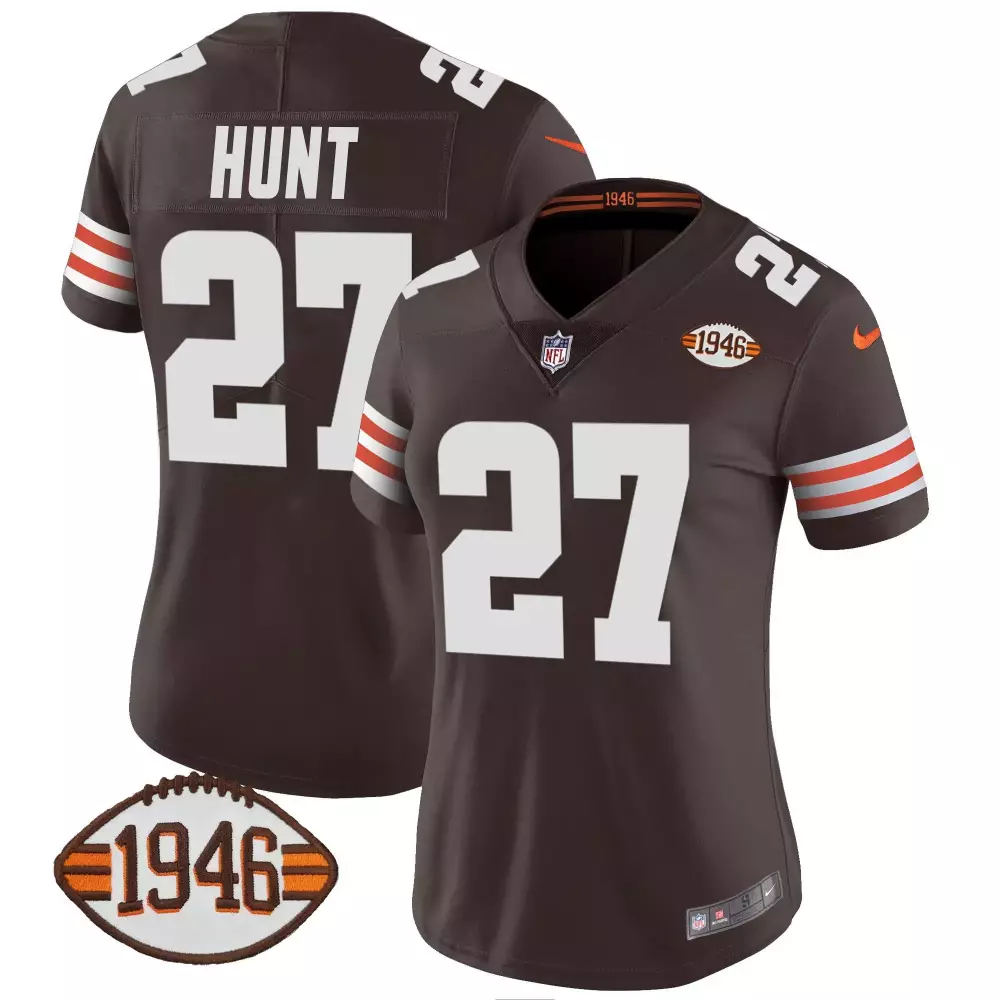 kareem hunt brown womens cleveland browns 1946 75th anniversary patch jersey all stitched