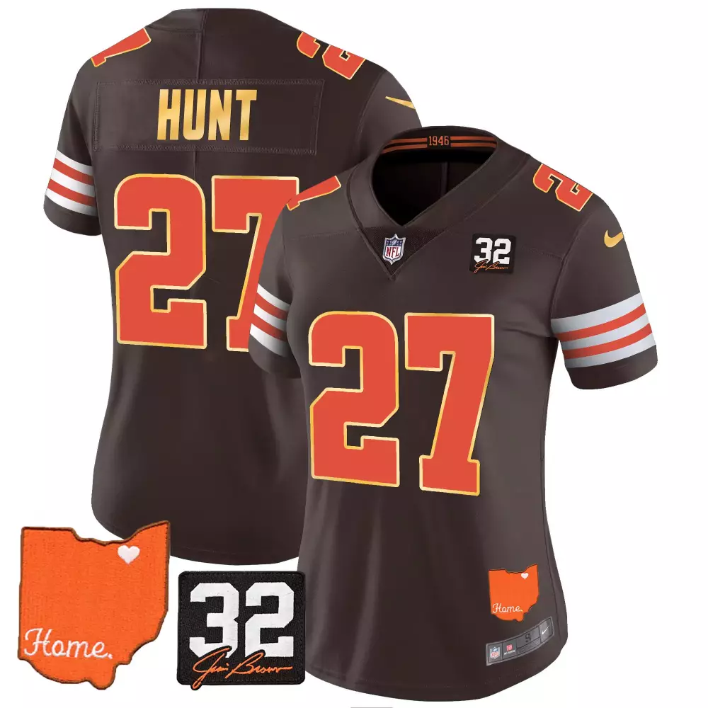 kareem hunt brown womens cleveland browns 1946 75th anniversary patch jersey all stitched