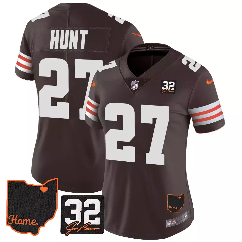 kareem hunt brown womens cleveland browns 1946 75th anniversary patch jersey all stitched