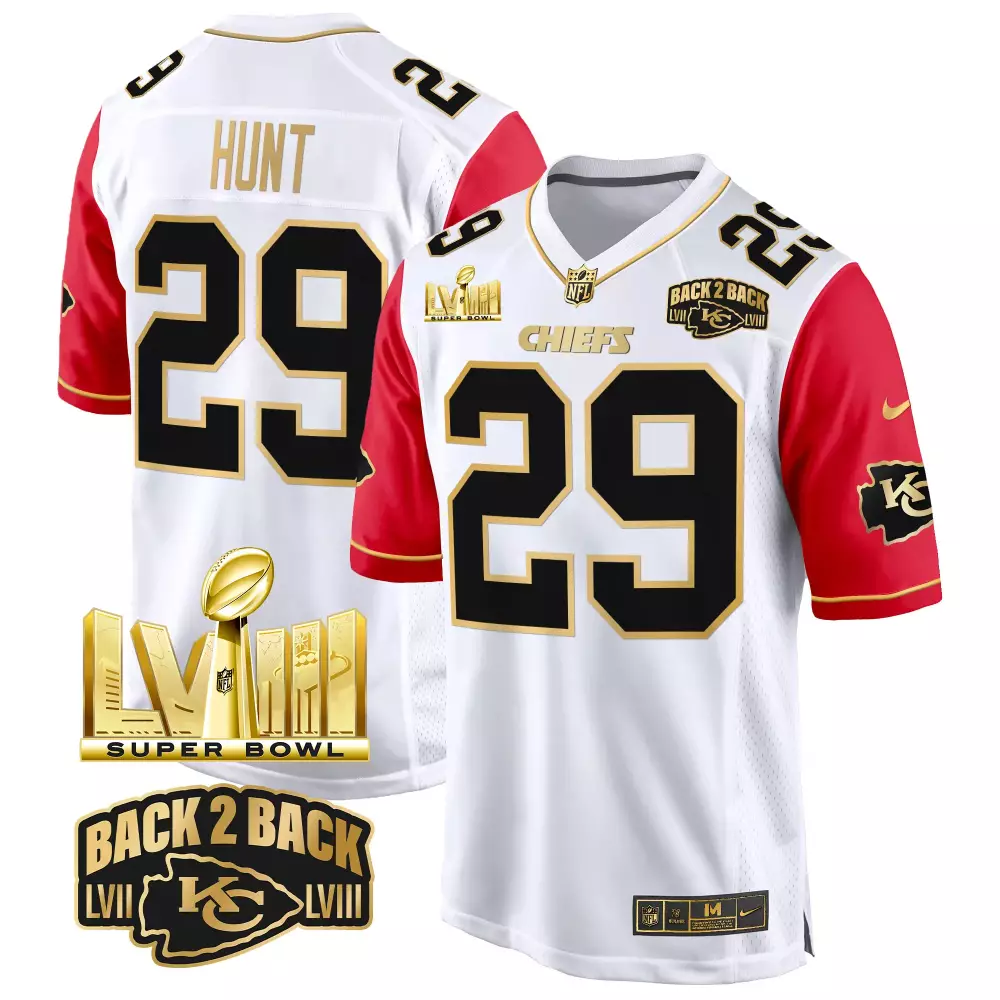 Kareem Hunt Black Women's Kansas City Chiefs Super Bowl LIX Patch Gold Trim Vapor Limited Jersey | All Stitched Fan Gear for Women