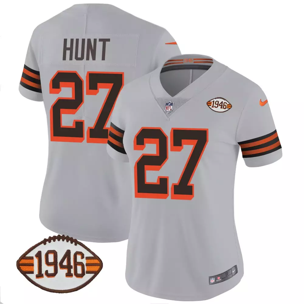 kareem hunt gray womens cleveland browns 1946 75th anniversary patch jersey all stitched