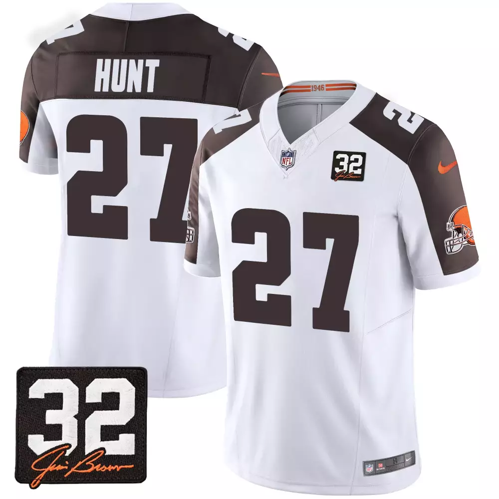 kareem hunt inverted mens cleveland browns 32 jim brown memorial patch jersey all stitched
