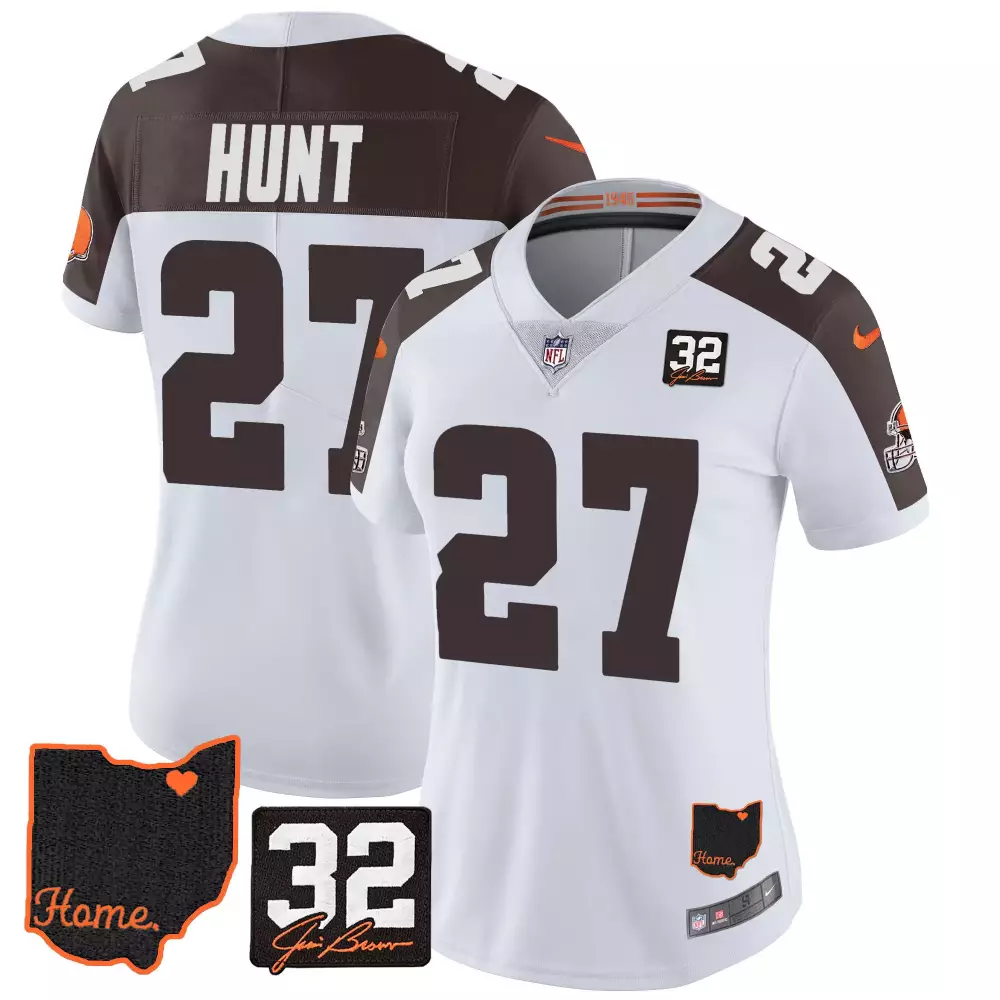 kareem hunt inverted mens cleveland browns 32 jim brown memorial patch jersey all stitched