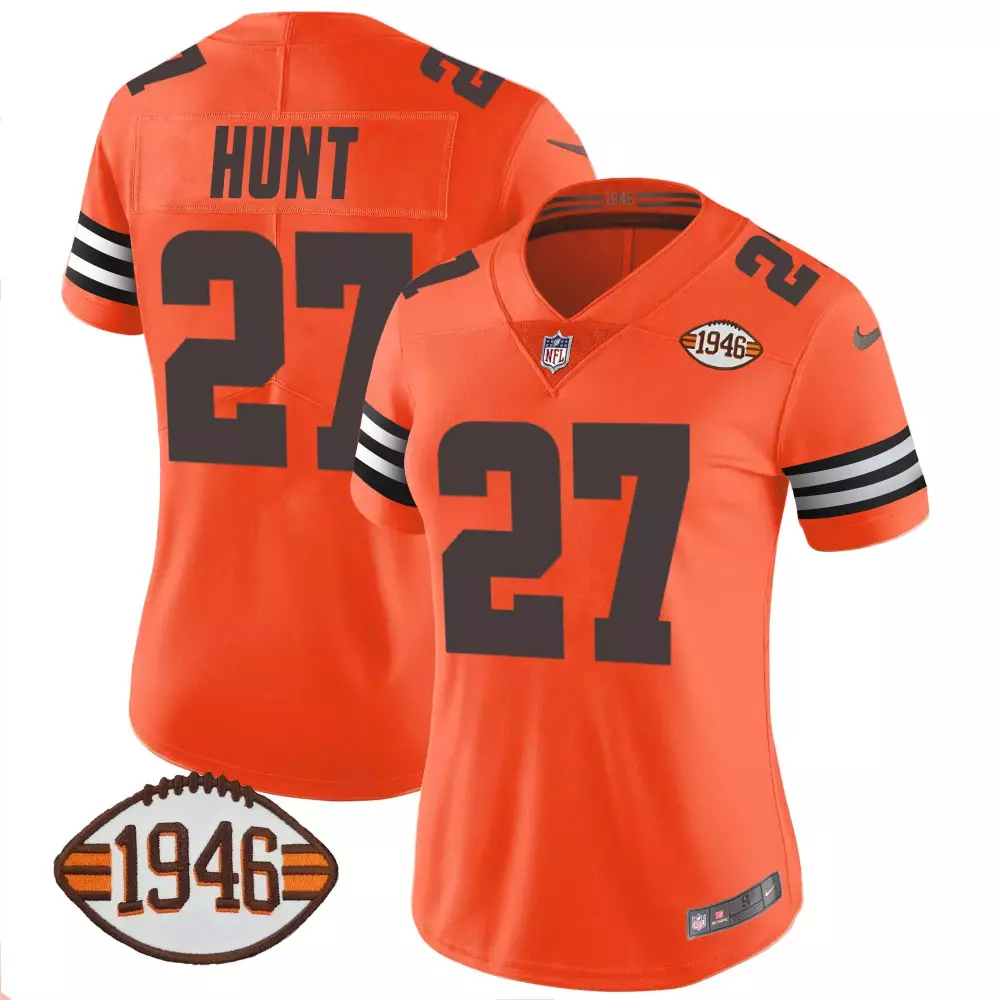 kareem hunt orange mens cleveland browns 32 jim brown memorial patch jersey all stitched