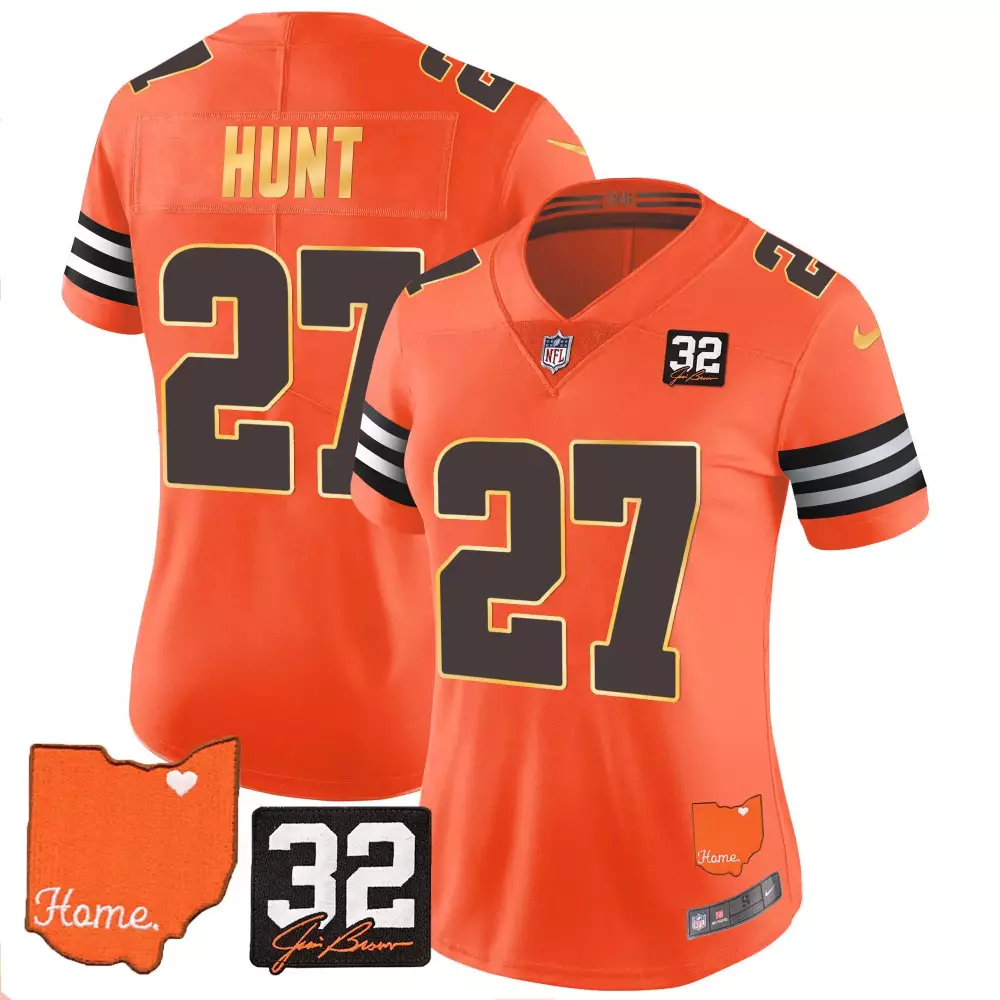 kareem hunt orange mens cleveland browns 32 jim brown memorial patch jersey all stitched