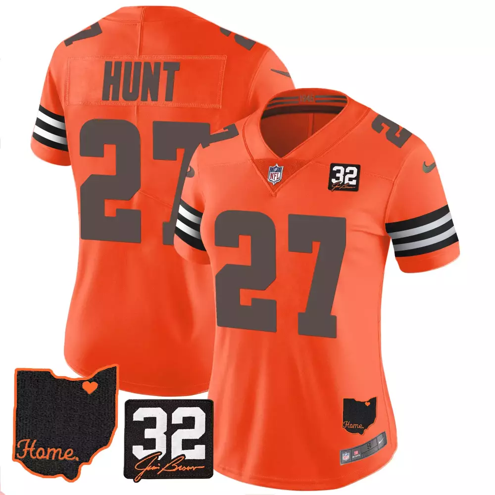 kareem hunt orange mens cleveland browns 32 jim brown memorial patch jersey all stitched