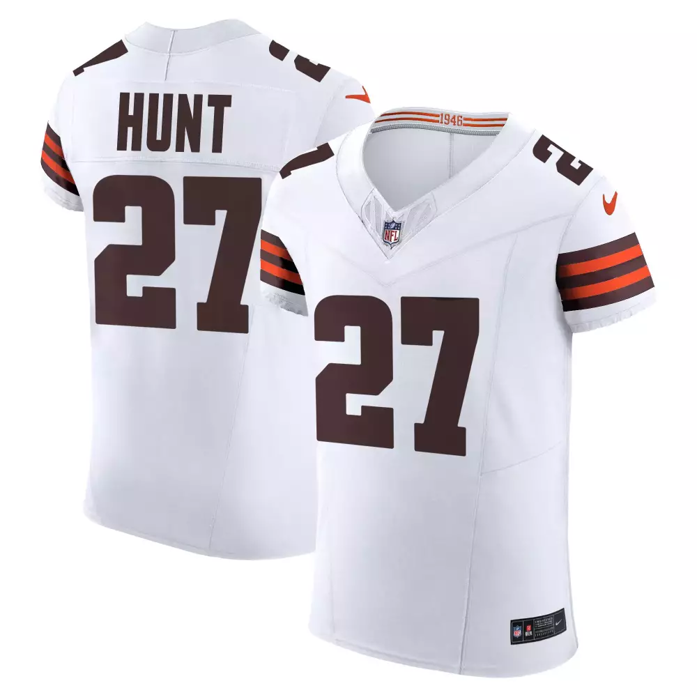 kareem hunt white mens cleveland browns 32 jim brown memorial patch gold trim jersey all stitched