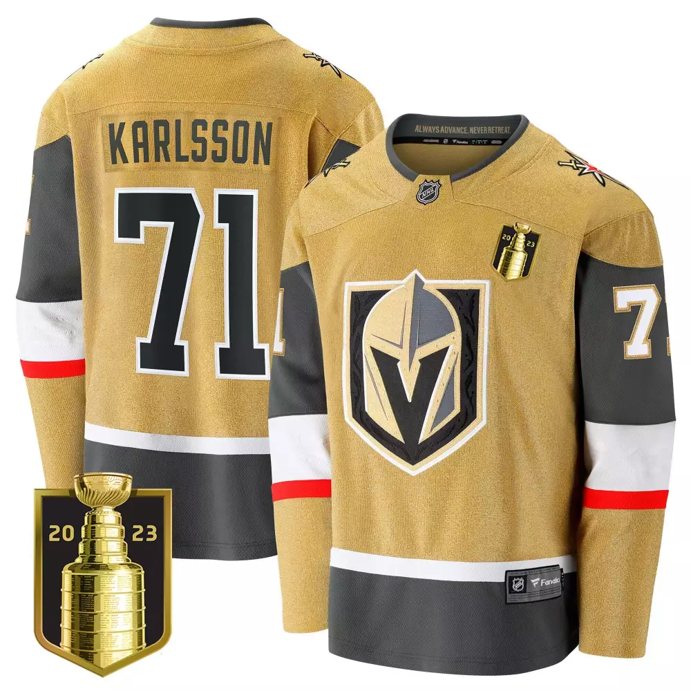 karlsson gold mens vegas golden knights 2023 stanley cup final gold jersey all stitched