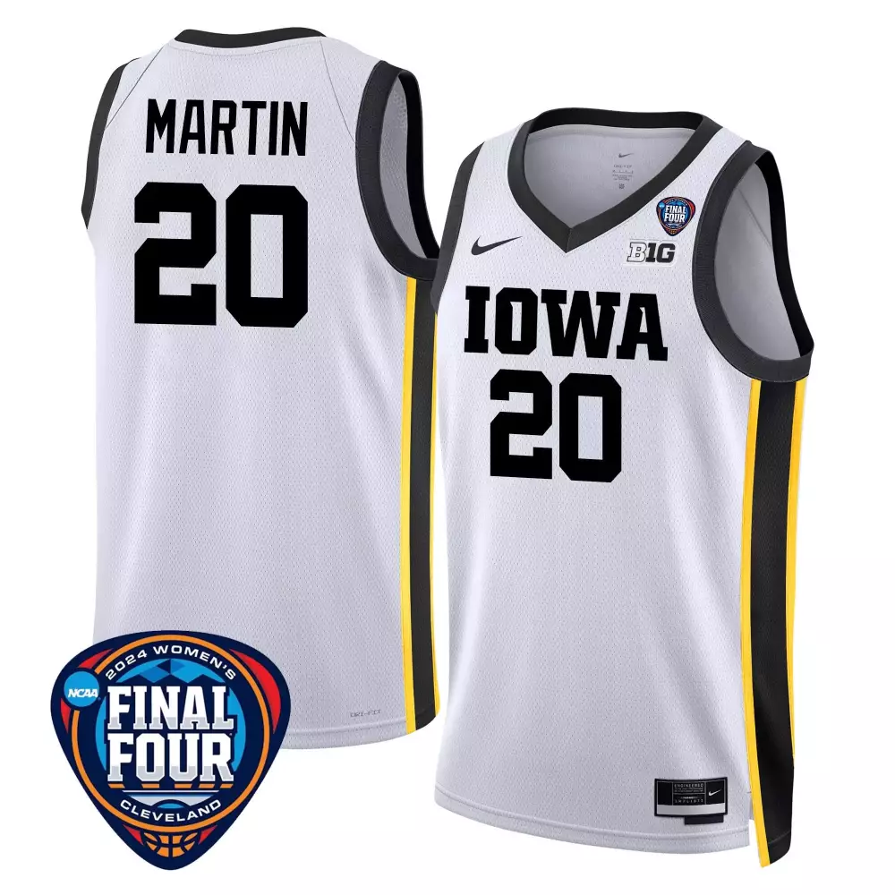 Kate Martin White Iowa Men's Iowa Hawkeyes 2024 Final Four Basketball Jersey V2 | Women Patch All Stitched | For Men, Women & Youth
