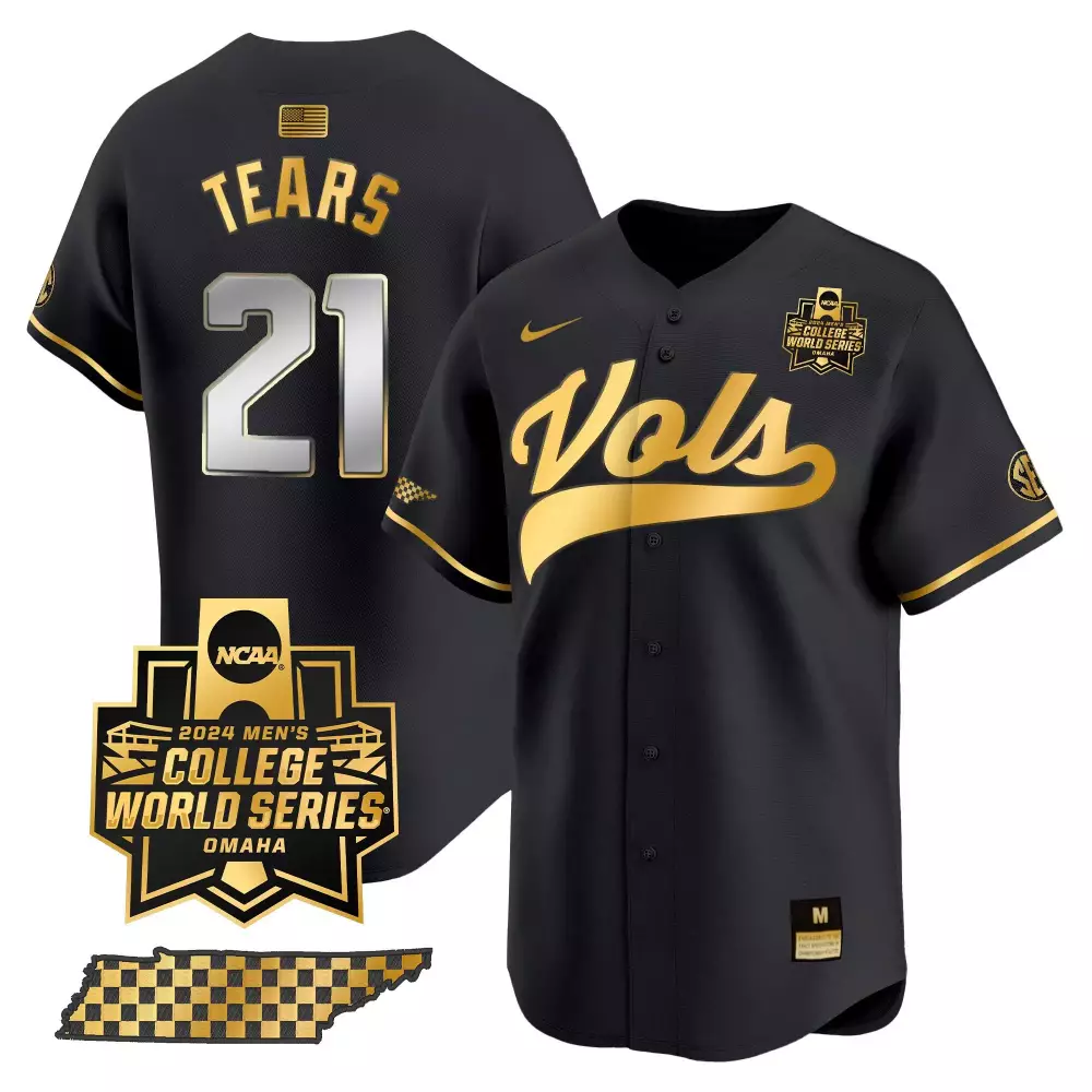 kavares tears black gold mens tennessee volunteers 2024 college world series vapor premier limited jersey v2 all stitche