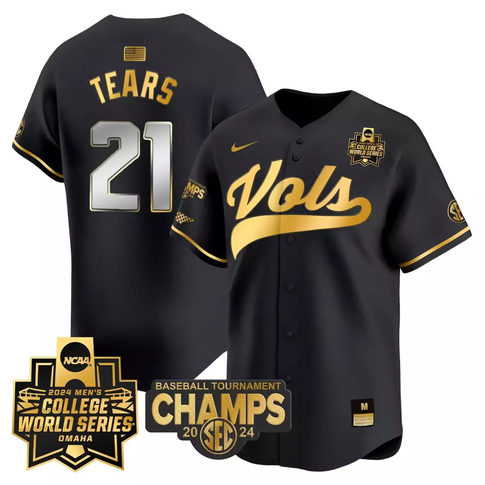 kavares tears black gold mens tennessee volunteers 2024 college world series vapor premier limited jersey v2 all stitche