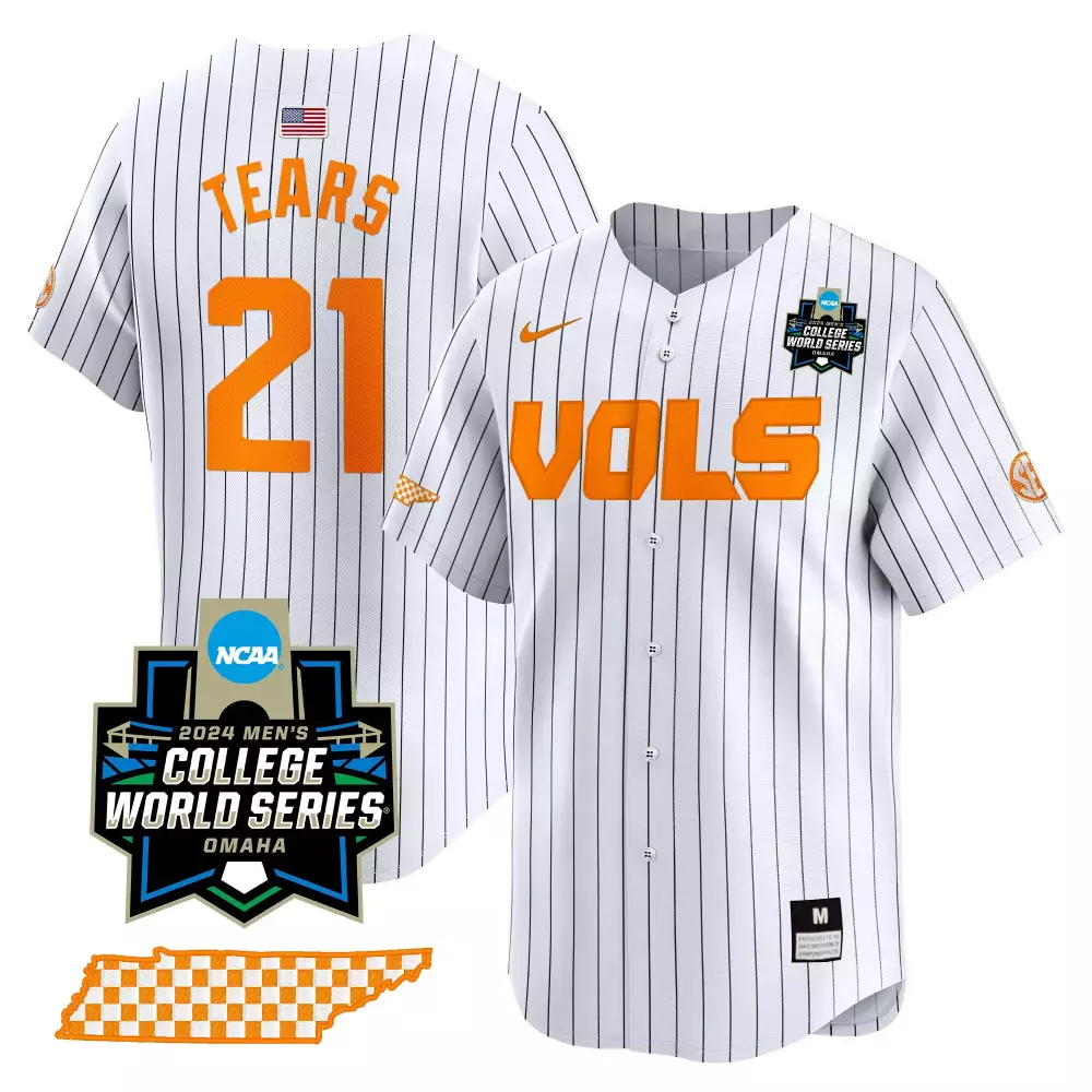 kavares tears pinstripe mens tennessee volunteers 2024 college world series vapor premier limited jersey all stitched