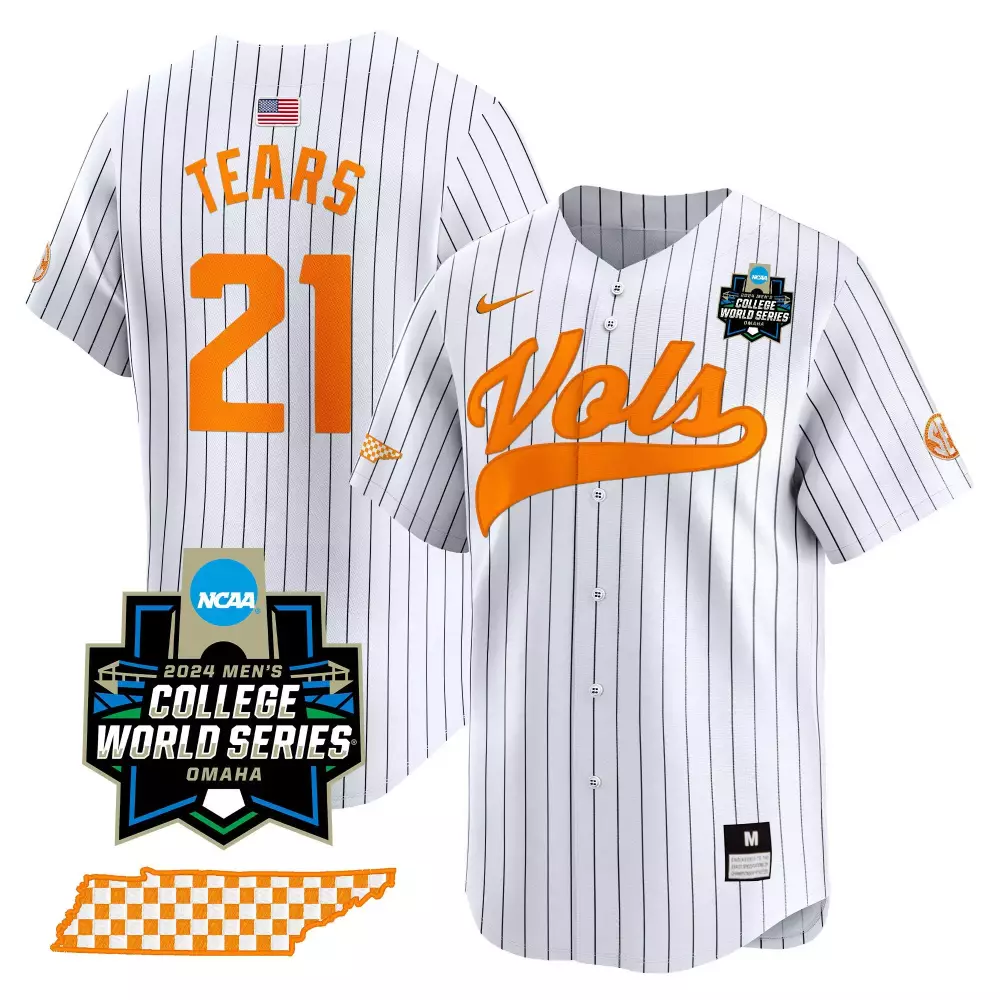 kavares tears pinstripe mens tennessee volunteers 2024 college world series vapor premier limited jersey all stitched