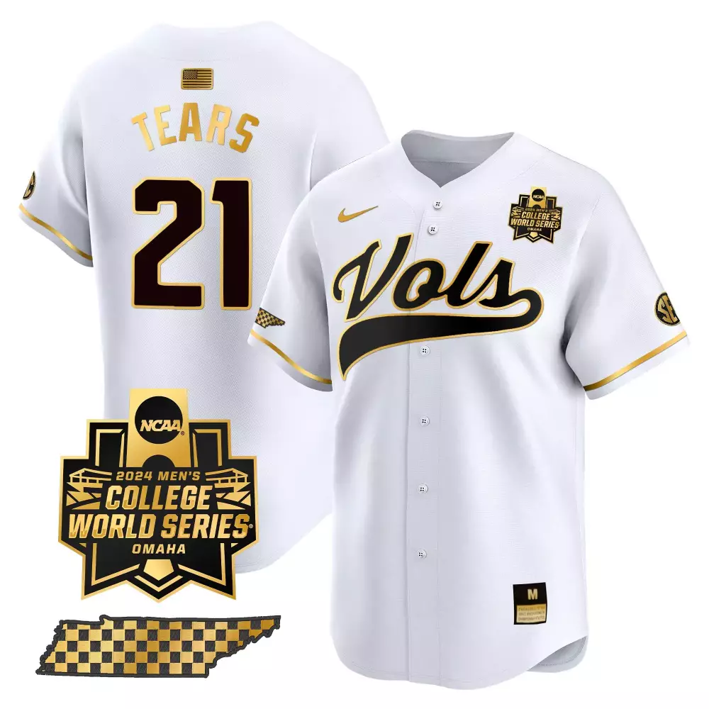 kavares tears white gold mens tennessee volunteers 2024 college world series vapor premier limited jersey v2 all stitche