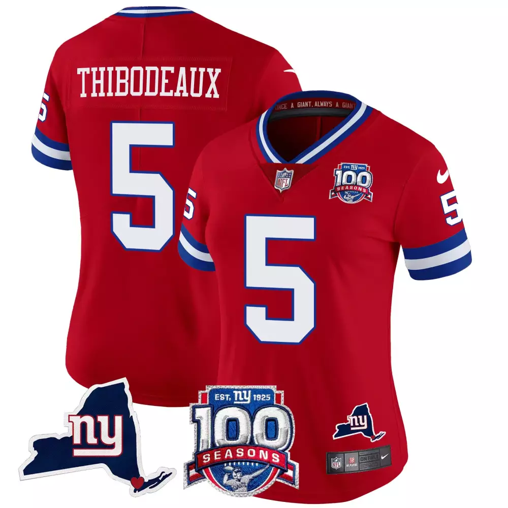 Kayvon Thibodeaux New York Giants Red Women's 100th Season State Patch Vapor Limited Jersey | All Stitched | For Women