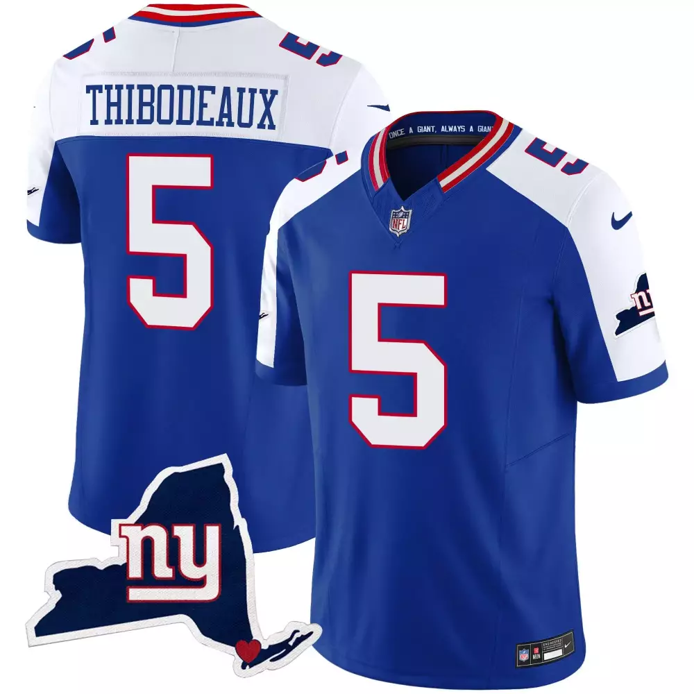 Kayvon Thibodeaux New York Giants Royal Alternate Men's New York State Map Patch Limited Jersey V2 | All Stitched | For Men