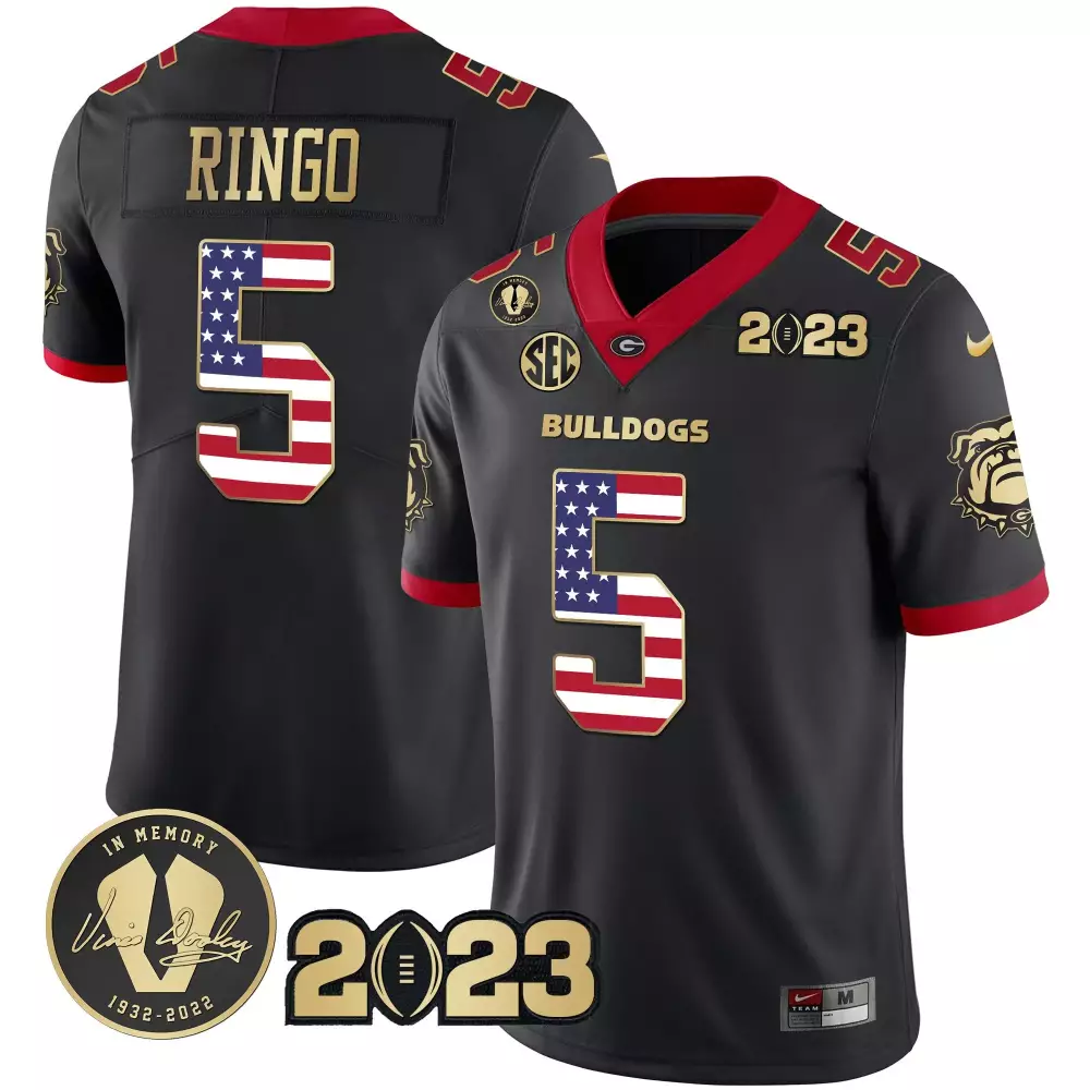 Kelee Ringo Georgia Bulldogs 2023 Champions Black Gold Trim Jersey | Stitched Fan Gear | For Men, Women & Youth