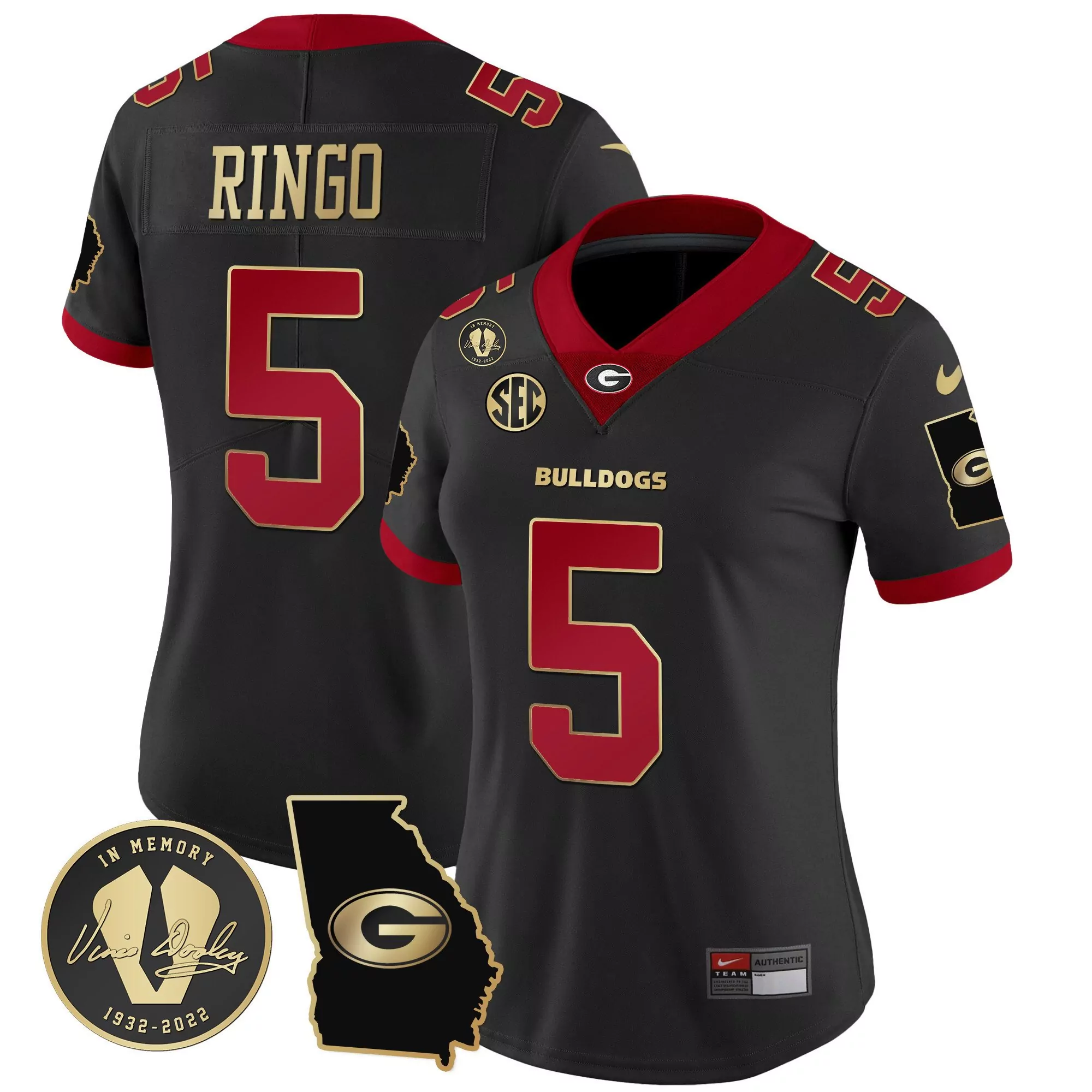 kelee ringo black gold trim womens georgia bulldogs 2023 vapor jersey v3 georgia map all stitched