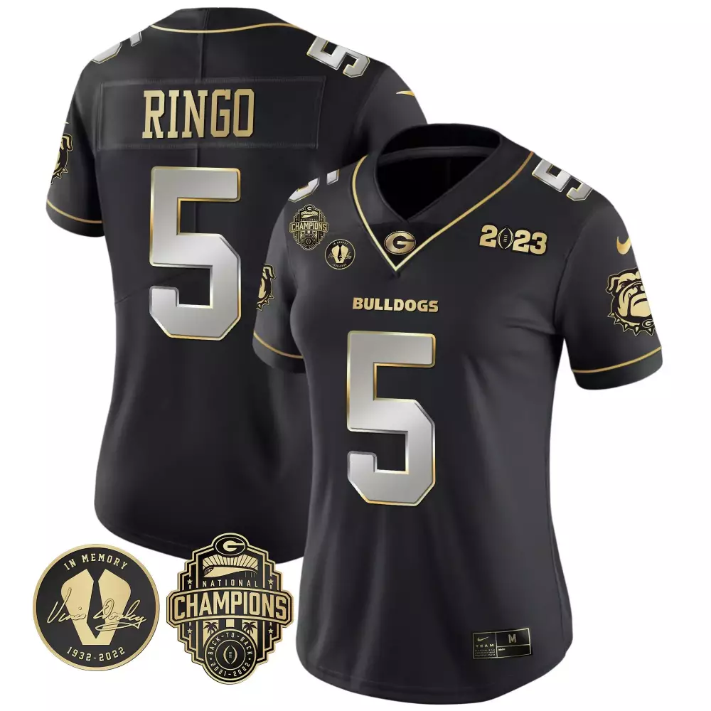 Kelee Ringo Georgia Bulldogs 2023 Vince Dooley Patch Alternate Gold Jersey | Black Limited Edition | Stitched Fan Gear for Women