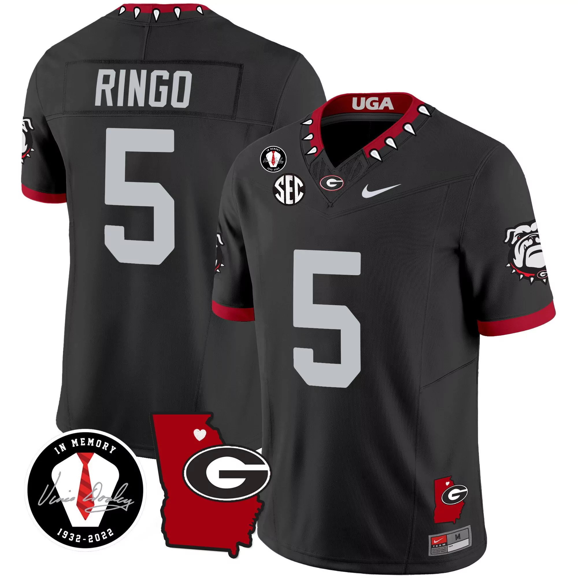 kelee ringo black mens georgia bulldogs 2023 vapor jersey v4 georgia map all stitched