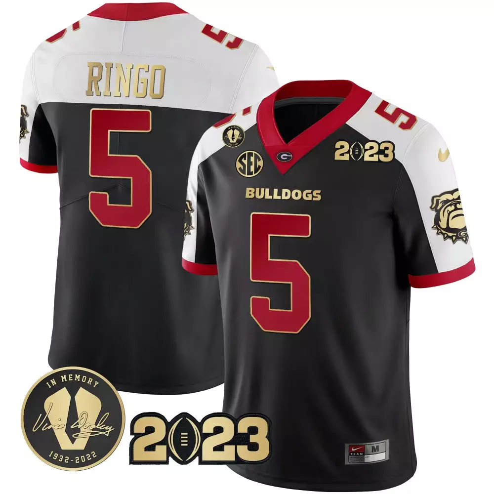 Kelee Ringo Gold Trim Men's Georgia Bulldogs 2023 Champions Alternate Jersey | All Stitched | Game Day Outfit | For Men, Women & Youth