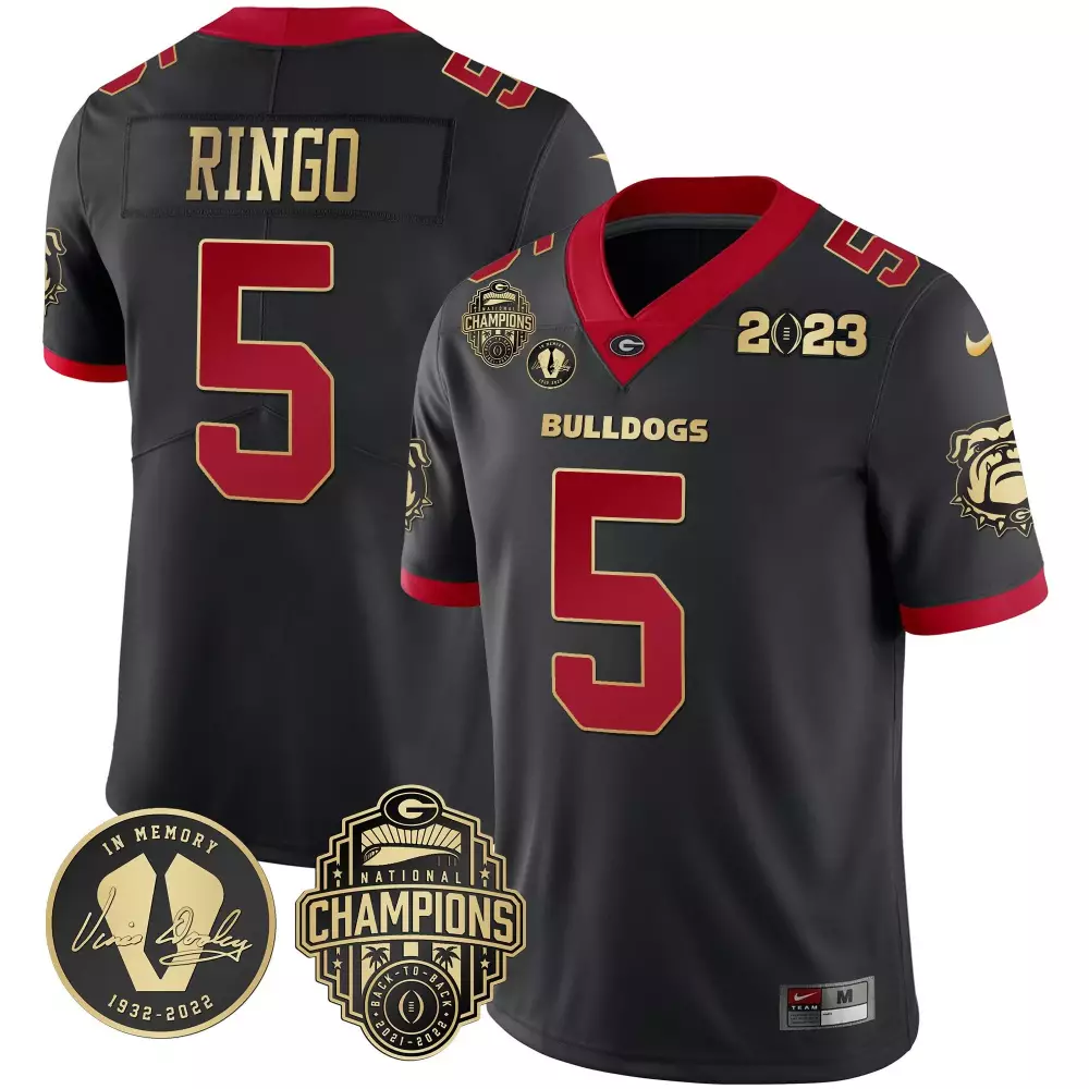 Kelee Ringo Gold Trim Men's Georgia Bulldogs 2023 Champions Alternate Jersey | All Stitched | Game Day Outfit | For Men, Women & Youth
