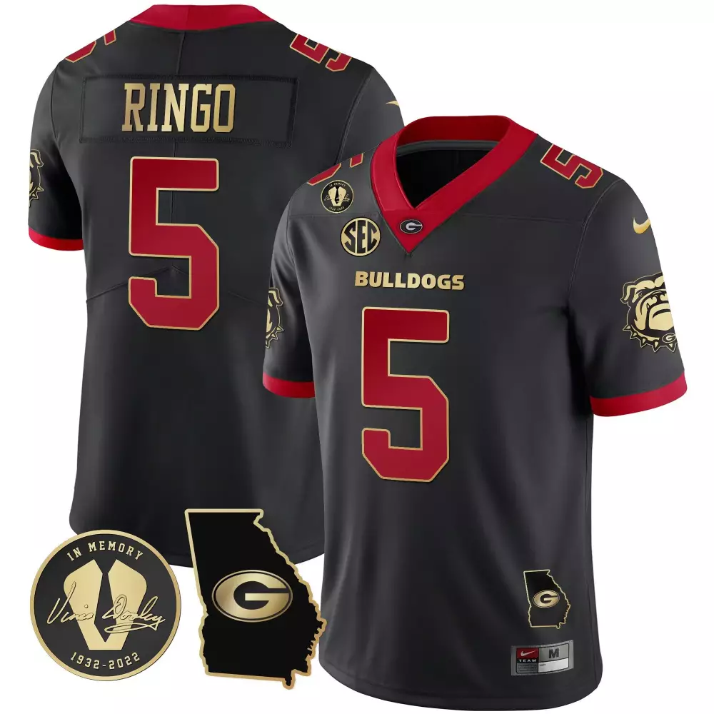 Kelee Ringo Gold Trim Men's Georgia Bulldogs 2023 Champions Alternate Jersey | All Stitched | Game Day Outfit | For Men, Women & Youth