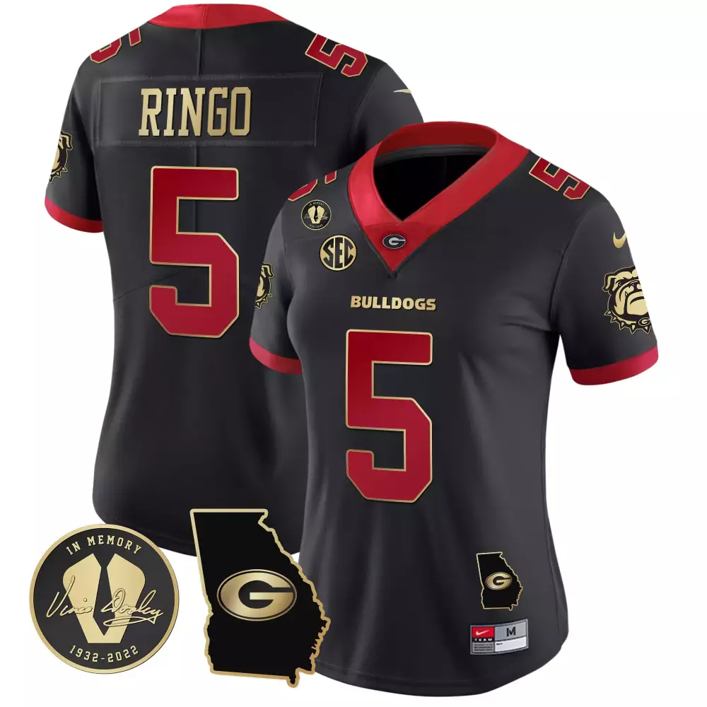 Kelee Ringo Gold Trim Women's Georgia Bulldogs 2023 Vapor Jersey | Georgia Map | All Stitched | Limited Edition | For Men, Women & Youth