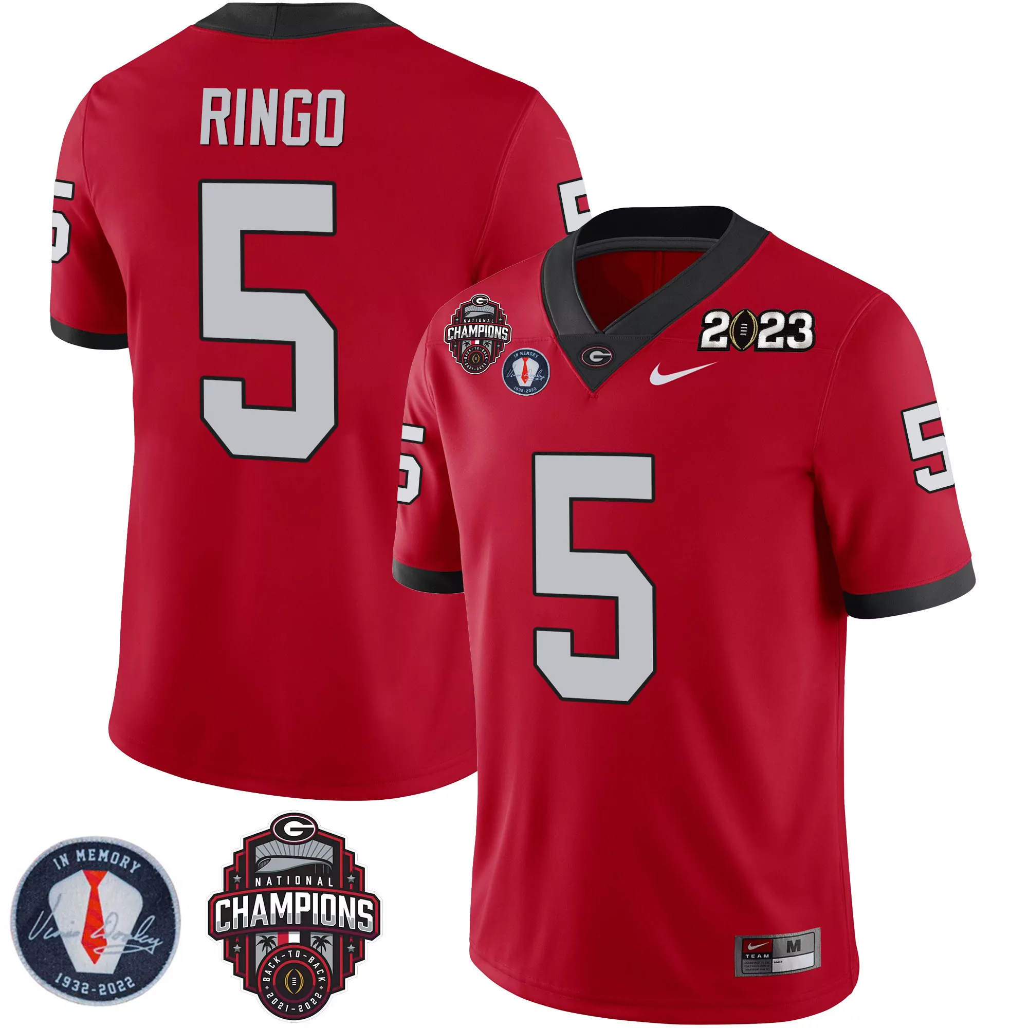 kelee ringo red mens georgia bulldogs 2023 champions vince dooley patch jersey all stitched