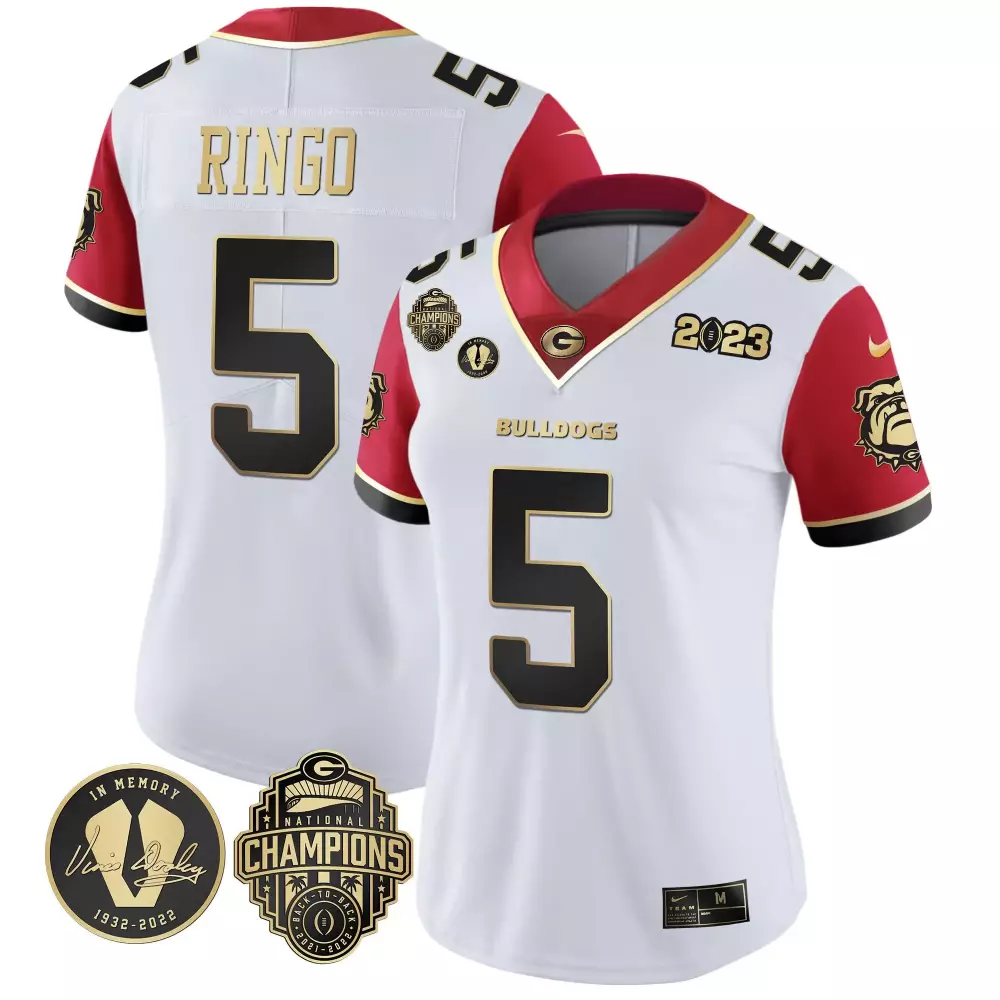 Kelee Ringo Red Sleeves Women's Georgia Bulldogs 2023 Vince Dooley Patch Alternate Gold Jersey | All Stitched | Limited Edition | For Men, Women & Youth