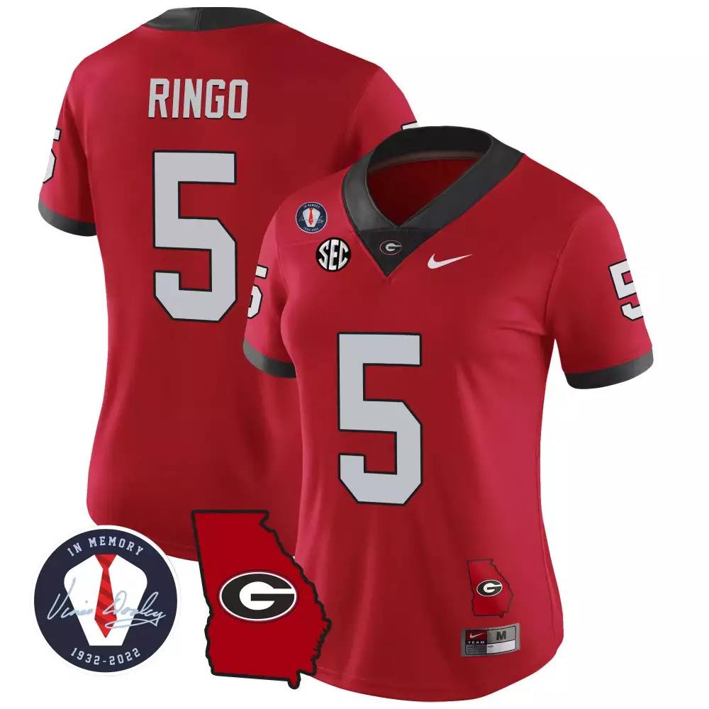 Kelee Ringo Red Sleeves Women's Georgia Bulldogs 2023 Vince Dooley Patch Alternate Gold Jersey | All Stitched | Limited Edition | For Men, Women & Youth