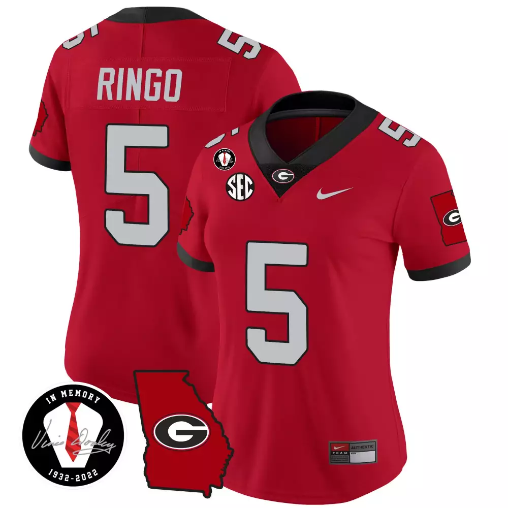 Kelee Ringo Red Sleeves Women's Georgia Bulldogs 2023 Vince Dooley Patch Alternate Gold Jersey | All Stitched | Limited Edition | For Men, Women & Youth