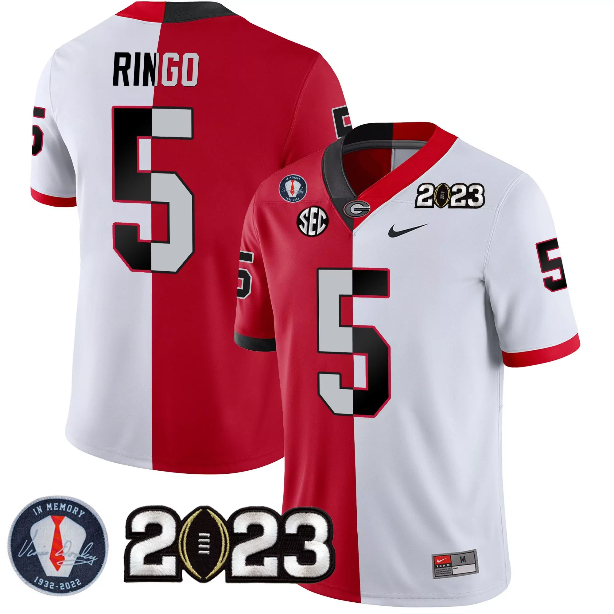 kelee ringo split red white mens georgia bulldogs 2023 champions gold jersey all stitched