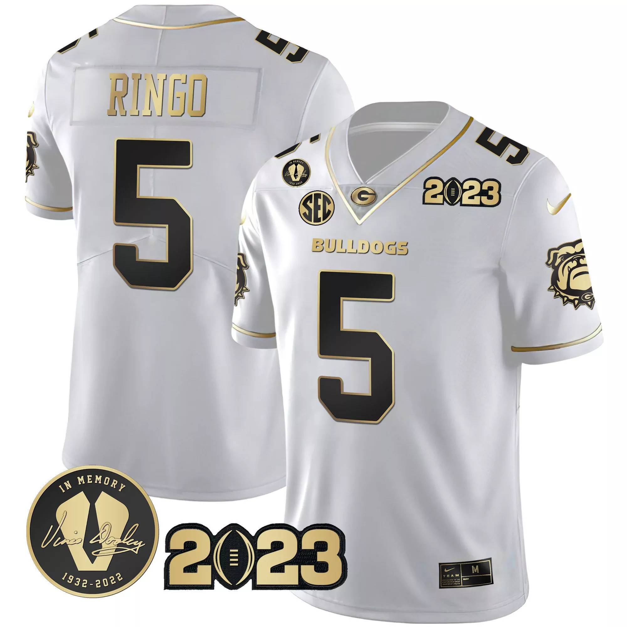 kelee ringo split red white mens georgia bulldogs 2023 champions gold jersey all stitched